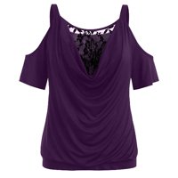 Ženska plus veličina Plus Plut Cleance Vintage Hladni ramena rukava na vrhu košulje u okruglim vratom Ležerne tunike Trendy Odeće Ljeto Čvrsto TEE Purple XL
