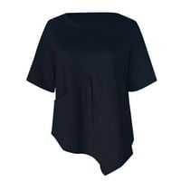 Umfun Women Ljeto vrhovi Ležerne prilike pamučna posteljina sa čvrsta majica sa džepom kratkih rukava okruglica za bluzu za okrugli vrat Modna majica s čvrstom bluzom Crna