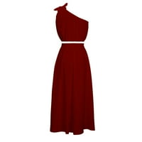 Midi haljine za žensku košulju haljina V-izrez bez rukava od ispisa crvena l