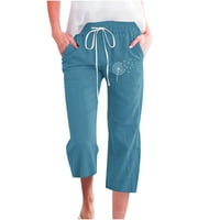 Yuwull ženske hlače sa džepovima sa džepovima za štampanje pehara za pravne noge pamučne patvene kašike casual vučne lounge hlače plavi xxl