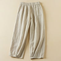 Ylioge Womens Solid Boja High Sheiste pantalone harem trendi opružne hlače posteljina ravno obrezane