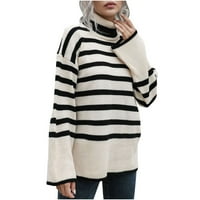 Smanjeni ženski džemper Turtleneck pulover džemper Stripes Leisure Srednji duljina dugih rukava s dugim