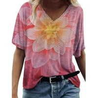 Safuny Ženski trendi labavi osnovni vrhovi klirence cvjetni tiskovi kratkih rukava majice V izrez Košulje
