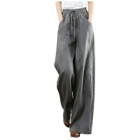 Ženske svakodnevne hlače pantalone visoke struk pere široke hlače za noge sive s