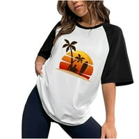 Ženske boje blok rukava na vrhu kratkih rukava kratkih rukava Havajska plaža Grafička bluza Ležerne prilike hladne tuničke prevelike majice Ljetni trendy Tee bijeli s