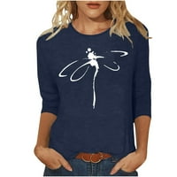 Žene Casual Dragonfly Graphic Tee Majice Cleance Plus Veličina Trendy Summer Rukav Okrugli izrez Troje