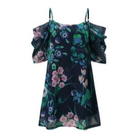 SHPWFBE Ljetne haljine za ženske haljine za žene Ženska šifon cvjetna tiskana hladna ramena labava kratka