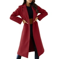 Ženska Flannel Veličina Žene čvrste boje rever dvostruki kaput zimski dugi vuneni kaput