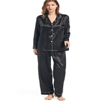 Žene svilene satenske pidžame s dugim rukavima PJ set dvodijelni odjeća za spavanje svilenkaste noćne