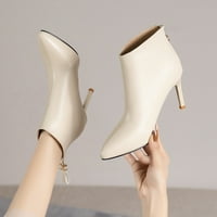 Modne žene umjetne kože Čvrste boje tanke potpetice sa patentnim zatvaračem kratke plijene Ponited cipele za prste, bijele