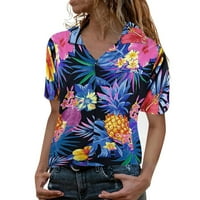 Ženske vrhove Košulje za žene Cvijeće ostavlja bluza ananasfple Funky košulja NacrtPocket ženska ženska majica vježbe za žene plavi xxl