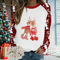 Štednja VSSSJ božićne majice za žene Raglan pulover s dugim rukavima Cute Elk grafički grafički pogranik plažene tenske duksere labavo lagano za odmor bluza za odmor