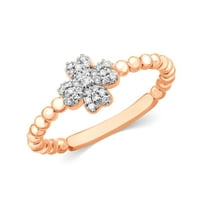 Za vas oblik srca petite cvjetni prsten bijeli prirodni dijamant u 10k ružino zlato, veličina prstena-9.5