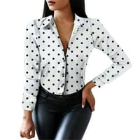 Vintage stil dama ženske bluze dugih rukava majica bluze dot ispisane V izrezske košulje vrhovi odjeće