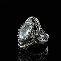 Sterling srebrni filigranski umjetnički plavi topaz žene ovalni koktel prsten