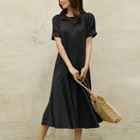 Ženske haljine Dužina gležnja modni čvrsti kratki rukav A-linijski okrugli izrez ljetna haljina crna