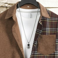 Muška jesen i zima nova modna košulja kaput rešetka za šivene majice Brown XXL