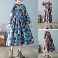 FANDNING ženske haljine sa džepnim cvjetnim printom za rezanje s dugim rukavima struk vintage proljetna