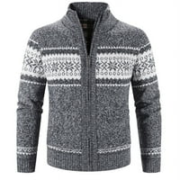DETDPE džemperi za muškarce, blok tiskani postolje ovratnik topli kardigan pleteni jakni kaput muški