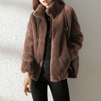 Xihbxyly zimski kaputi za ženska modna plišana debela stočna ovratnica plus veličine kardigan casual