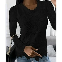 Nova modna bluza vrhovi žene dugih rukava čipkasti patchwork bluza Dame Sexy Solid Color Street Majica crna m