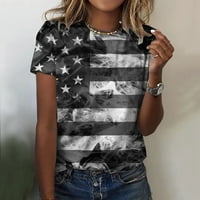 Žene američke zastave T-majice Crew izrez kratki rukav Bašični majica Dan neovisnosti Štampano Black