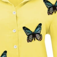 Posijego pamučne košulje za žene labave fit leptir tipka za ispis Tunike stilski V-izrez pulover vrhove