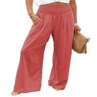 Softmallow ženske pamučne posteljine labave ležerne hlače Elastična struka joga ljetne hlače za plažu