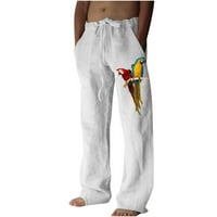 Posteljine pantalone, muške pamučne posteljine hlače, retro berba tiskana široka noga vrećica hipi u stilu slobodne udobne lagane joge pantalone