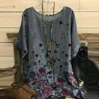 -Hejks za žene Ženska Vintage Pamuk-Blend O-izrez Kratki rukav Labavi cvjetni print Top T-majica Bluza