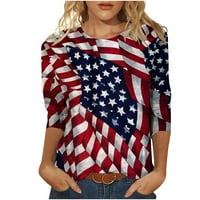 Pejock 4. srpnja Košulje Ženska dan neovisnosti Ispiši majicu Ljetni uzorak majica Slatka cvijeća Grafička labava majica Crew Rukavice za izrez D xxl