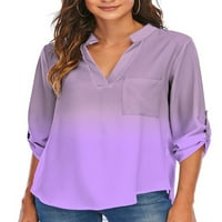 Pfysire ženski gradijent V izrez dugih rukava majica casual top bluza plava 4xl