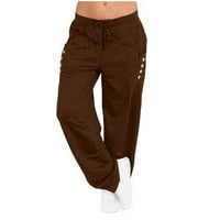 Wyongtao ženske joggers hlače lagane trke sa džepovima sa džepovima čvrste atletske koželjene casual pantalone za vježbanje, salon, braon xxxxxl