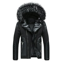 Qiaocaity zimski jakne za muškarce plišana ovratnik odvojiva jakna sa kapuljačom zadebljana podstavljena s kapuljačom s kapuljačom, kaputa za kaput Black XL