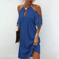 Ljetne haljine za žene Kvahorola izrez Love MINI MINI A-line haljina za lakvu haljinu na klirensu plavi