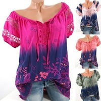 Ljetni vrhovi za žene prevelike majice kratkih rukava za žene plus veličine čipke patchwork bluze cvjetni tisak majica Elegantni ljetni vrhovi rada