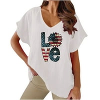 Američka zastava Suncokretorni ko majica Žene 4. jula Danska majica Neovisnost Slatka tiska TEE TOP bluza Ispiši majicu Udobna bluza V-izrez Bijela m