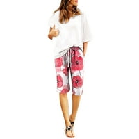 Žene cvjetni otisak ljeti visokog stikakasti otisci plus veličine kratke hlače za plažu pamučne posteljine hlače za vježbanje pet bodova