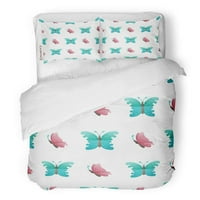 Posteljina set prekrasnih leptira bajke leptir spiralni ukrasi na tirkiznim i ružičastim krilima dvostrukim veličinama prekrivača sa jastukom za kućnu posteljinu ukras u sobi
