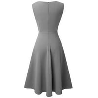 Sandresses za žene bez rukava V-izrez retro solidne boje visokih struka haljina proljeće ljetne haljine za žene sivo