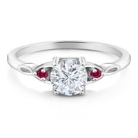 Gem kamen kralj sterling srebrni bijeli moissinite i crveni stvorili rubin 3-kameni prstenovi za žene