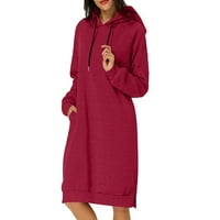 Lroplie ženske haljine jesen zima labav čvrsti kapuljač sa džepom haljine za žene crveno xxl