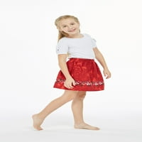 Djevojka za ispis suknje sa elastičnim strukom u božićnoj crvenoj boji sa cvjetnim veličinom 8