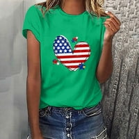 Borniu Womens Ljetni vrhovi, Dan nezavisnosti Američka zastava Štampana majica, labavi povremeni okrugli vrat kratkih rukava Žene vrhovi bluza