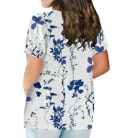 GDFUN Ljetni vrhovi Ženska majica kratkih rukava Plus veličina Majica Flower Ispiši ležerne vrhove