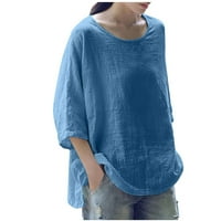 Prevelike majice za žene kratki rukav vrhovi Bluze Regularne fit T majice Pulover TEES TOP SOLISKE T-majice Crew izrez TOP Bluze T majice Easy Care Mekani pulover Blue XL