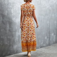 Charella Fashion Women Casual V-izrez elastična haljina kratkih rukava haljina žuta, l