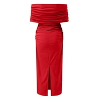 Vedolay ljetne haljine za ženske slatke haljine s džepovima Bell rukava rujali su mu mini haljina, crvena