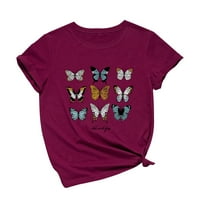 Ženske odjeće Grafički tees kratki rukav leptir okrugli vrat majica Ljeto plus veličine vrhova vina m