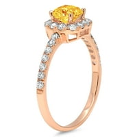 1.23CT Princess Cut Yellow Prirodni citrinski 14K Gold Gold Gold Angagment Halo prsten veličine 6.5